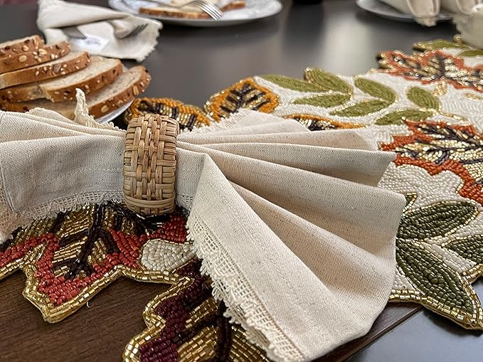 Bedding Craft Cloth Dinner Napkins Linen Flax Cotton 18x18 Set of 12 – Natural with Lace & Mitered Corners – Machine Washable Reusable Fabric Napkins for Weddings, Parties & Table Decorations