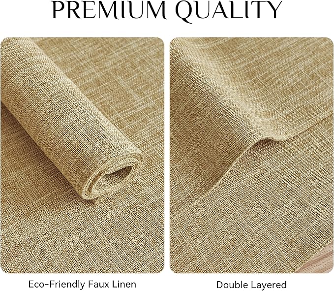 Softalker Faux Linen Placemats Set of 8-12 x 18 Inch, Heat Resistant Double Layered Durable Burlap Farmhouse Place Mats, Non-Slip Washable Rustic Table Mats for Dining, Kitchen, Party（Khaki