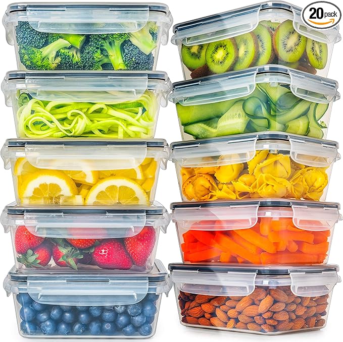 fullstar 20-Piece Plastic Food Storage Containers with Lids (10 Containers & 10 Lids) - Leakproof, BPA-Free, Meal Prep Containers, Reusable Lunch Storage Set for Kitchen Organization (Pack of 20)