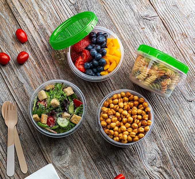 (16 Ounce 20 Pack) Twist cap Containers Clear Bottom With Green Top Screw on Lids Twist Top Food Storage Freezer Containers