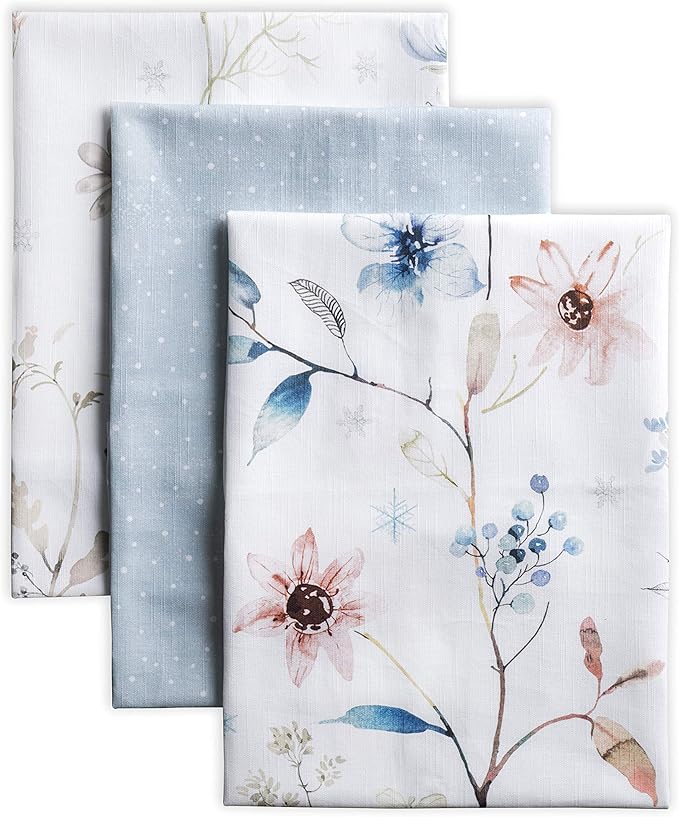 Maison d' Hermine Kitchen Towels Set of 3 100% Cotton 20" x 27.5" Reusable Cloth Tea Dish Towels Absorbent with Hanging Loop for Kitchen Dining Thanksgiving Christmas Decorations (Ice Florals)
