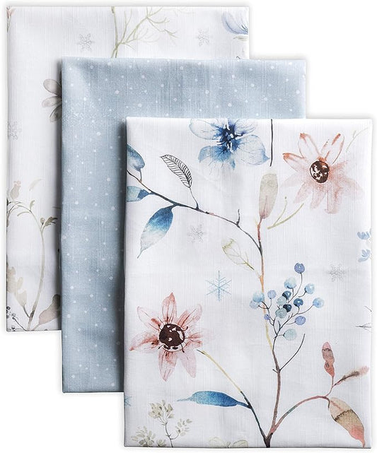 Maison d' Hermine Kitchen Towels Set of 3 100% Cotton 20" x 27.5" Reusable Cloth Tea Dish Towels Absorbent with Hanging Loop for Kitchen Dining Thanksgiving Christmas Decorations (Ice Florals)