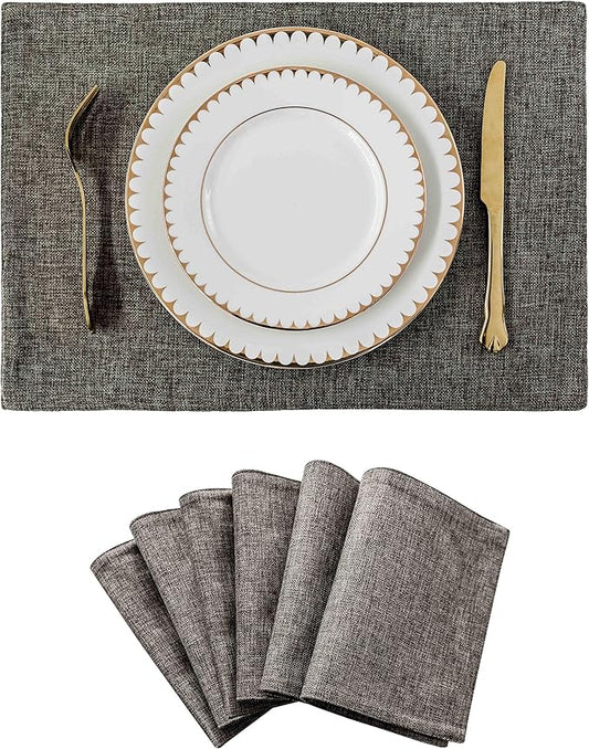Home Brilliant Cloth Placemats Set of 6 Heat Resistant Dining Table Place Mats Kitchen Table Mats, 13x19 inches, Dark Grey