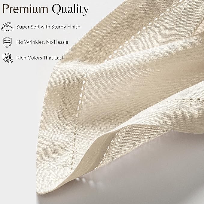 Ramanta Home Cloth Dinner Napkins in Cotton Flax Fabric with Hemstitched & Tailored Mitered Corner Finish Size 20x20 inch Set of 12