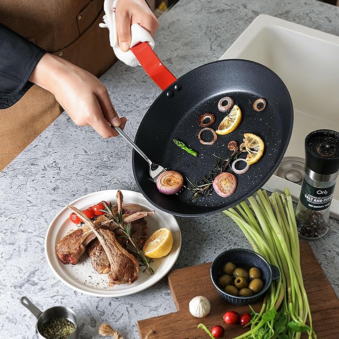 SENSARTE Nonstick Frying Pan Set 2-Piece, Oven Safe Skillets with Swiss Coating, Induction Compatible Chef Pan Set, Dishwasher Safe Cooking Pans, PFOA PFOS Free, 10 and 12 Inch