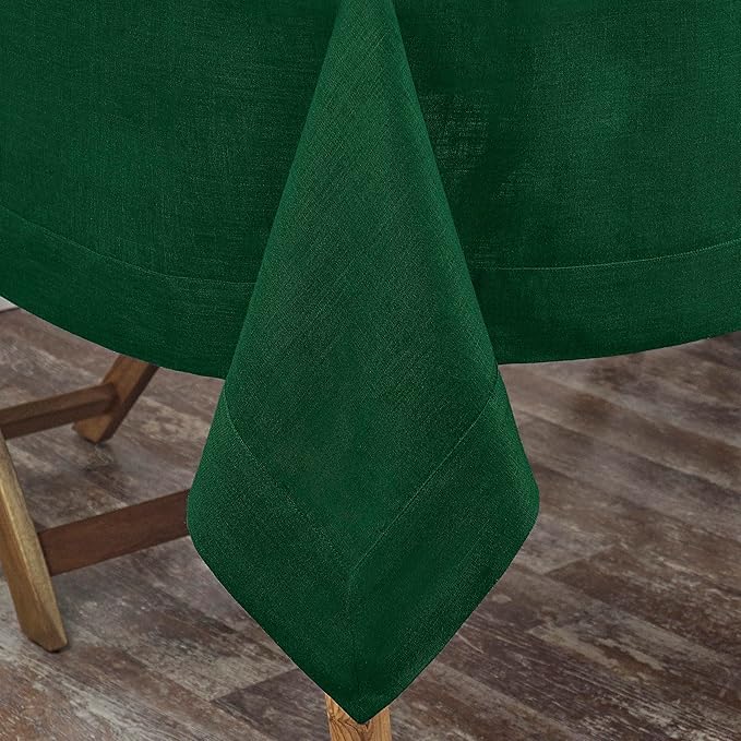 D'Moksha Homes Linen Tablecloth 60 x 126 Inch - 100% Pure Linen Forest Green Tablecloth for Rectangle Tables - Machine Washable Table Cloth for Fall, Autumn and Halloween