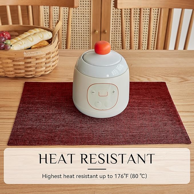 Softalker Faux Linen Placemats Set of 6-12 x 18 Inch, Heat Resistant Double Layered Durable Burlap Farmhouse Place Mats, Non-Slip Washable Rustic Table Mats for Dining, Kitchen, Party（Red