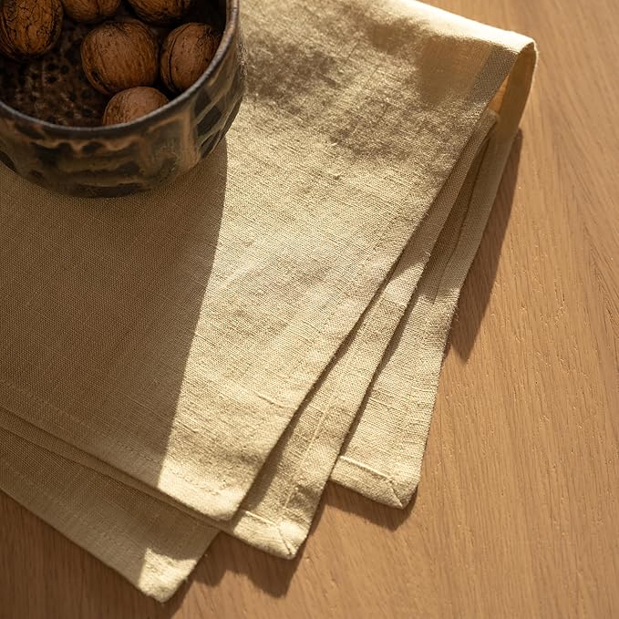 Linen Dinner Napkins 18 x 18 Inch - 100% Flax Linen Napkins - Stone Washed Pure Linen Cloth Napkins (Royal Cream, 18" x 18"(Set of 4))