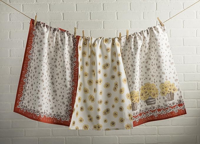 Maison d' Hermine Kitchen Towels Set of 3 100% Cotton 20" x 27.5" Reusable Cloth Tea Dish Towels Absorbent with Hanging Loop for Kitchen Dining Thanksgiving Christmas Decorations (Bagatelle)