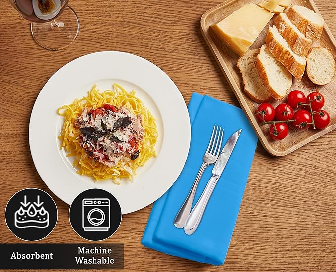 Ruvanti Cloth Napkins set of 12, 18x18 Inches Napkins Cloth Washable, Soft, Durable, Absorbent, Cotton Blend. Table Dinner Napkins Cloth for Hotel, Lunch, Restaurant, Wedding Event, Parties - Sky Blue