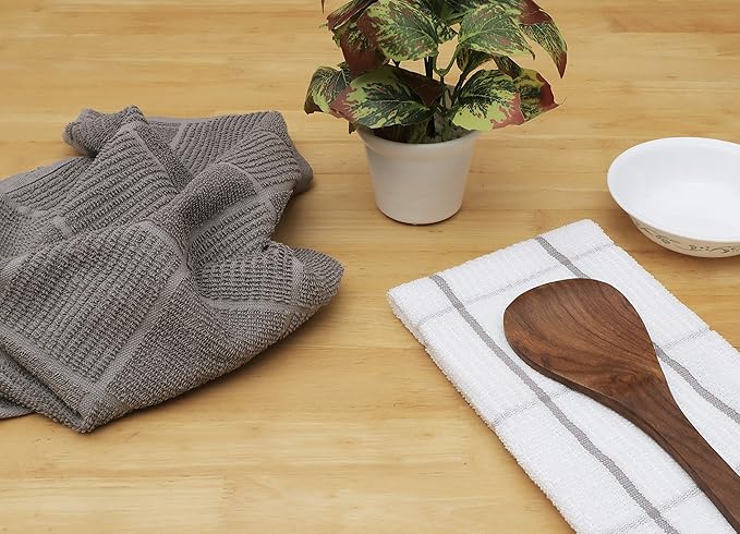 AMOUR INFINI Kitchen Towels Pack of 4 Absorbent, Quick Drying Premium Terry Cotton Dish Towel with Hanging Loop 16x28 Inch Hand & Tea Towels (L.Grey)