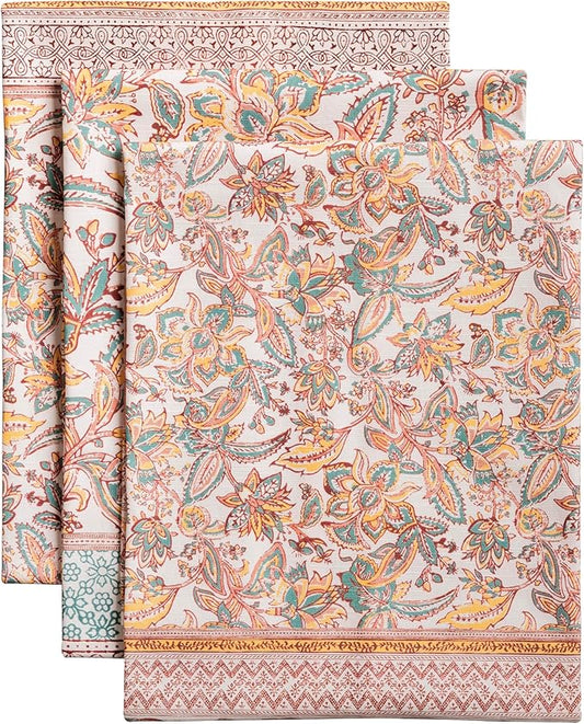 Maison d' Hermine Kitchen Towels Set of 3 100% Cotton 20" x 27.5" Reusable Cloth Tea Dish Towels Absorbent with Hanging Loop for Kitchen Dining Thanksgiving Christmas Decorations (Nila)