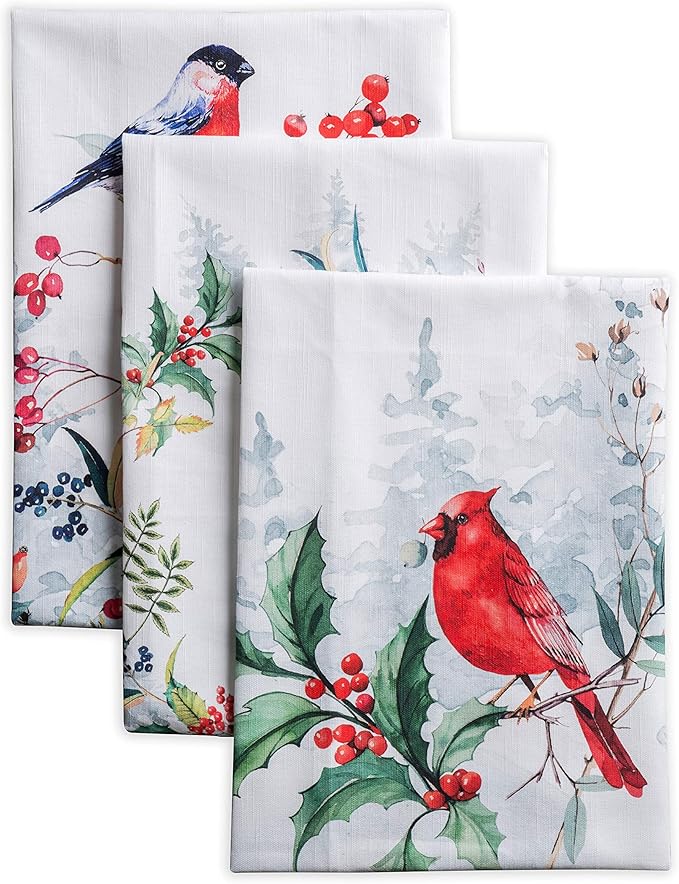 Maison d' Hermine Kitchen Towels Set of 3 100% Cotton 20" x 27.5" Reusable Cloth Tea Dish Towels Absorbent with Hanging Loop for Kitchen Dining Thanksgiving Christmas Decorations (Morzine)