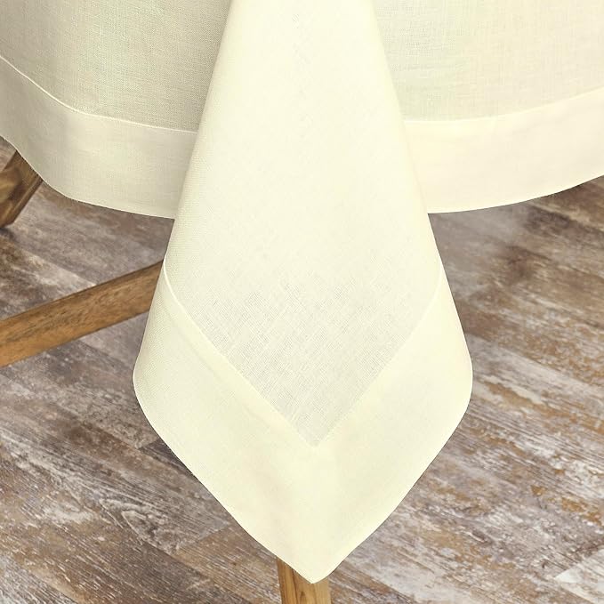 D'Moksha Homes Linen Cream Tablecloth 60 x 132 Inch - 100% Pure Linen Rectangular Tablecloth - Machine Washable Table Cloth for Summer, Fall and Halloween