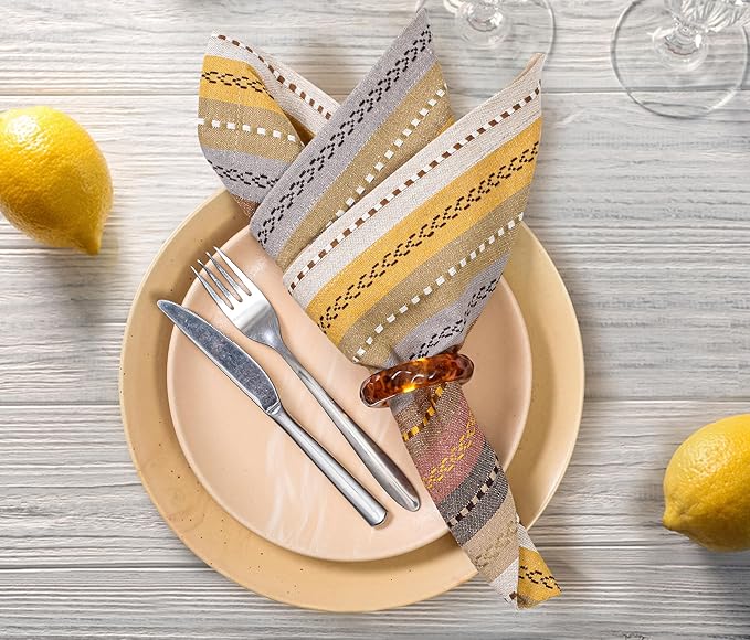 Ramanta Home Salsa Stripe Natural Oversized Cloth Napkins 20x20 Inches, Cotton Soft & Durable Table Dinner Napkin Ideal for Thanksgiving, Christmas, Wedding | Washable Kitchen Fabric for Everyday Use