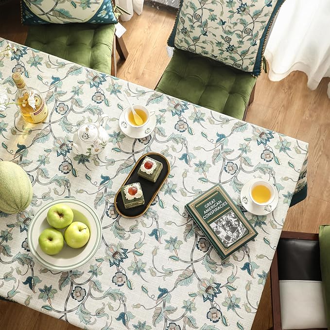 patdrea Designer Floral Linen Table Cloth French Durable Breathable Table Cover Decoration Kitchen Dining Tablecloth for Rectangle Tables for Kitchen Dining Christmas,Holiday,Patio,55"x 87"