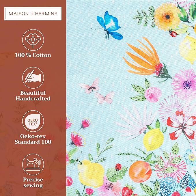Maison d' Hermine Placemats Set of 4 100% Cotton Washable Cloth Place Mats, Reusable Table Mats for Kitchen Dining Decoration, Party, Wedding, Restaurant Spring/Summer (Jardin D'Ete - Mint, 13" x 19")