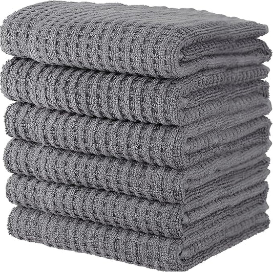 CRAFTSWORTH Kitchen Towels, 15 x 26 Inches, Pack of 6, 400 GSM, 100% Ring Spun Cotton, Solid Grey Dish Towels Super Soft and Absorbent, Tea Towels and Bar Towels