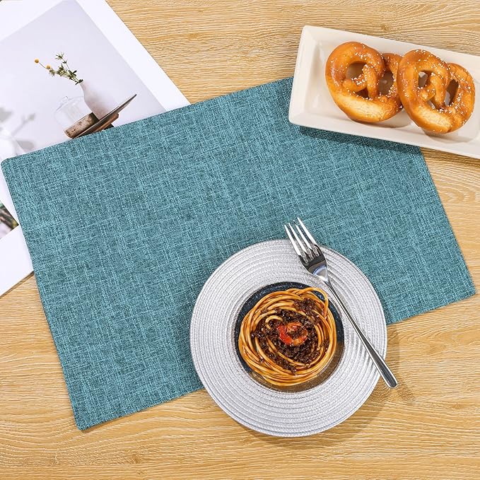 SHACOS Fabric Placemats Set of 4 Non Slip Machine Washable Heat Resistant Cloth Table Mats Soft Polyester Place Mats for Kitchen Dining Table, Dark Teal