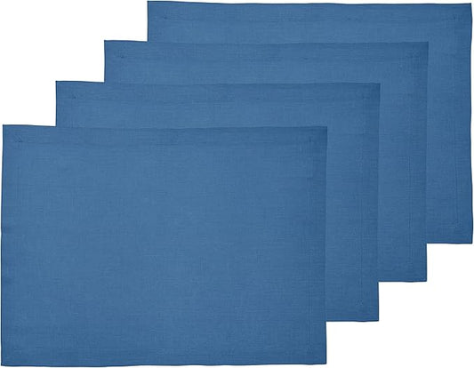 Solino Home Linen Placemats Set of 4 - Indigo Blue Placemats 14 x 19 Inch - 100% Pure Linen Table Place Mats for Fall, Autumn, Thanksgiving, Christmas, Holiday, Winter - Fete