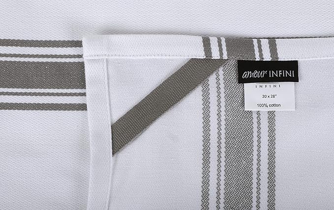 AMOUR INFINI Kitchen Towels 100% Cotton Pack of 6, Highly Absorbent Quick Drying Super Soft Premium Dish Towel for Kitchen with Hanging Loop Hand & Tea Towels - 20x28 Inch (Light Gray)