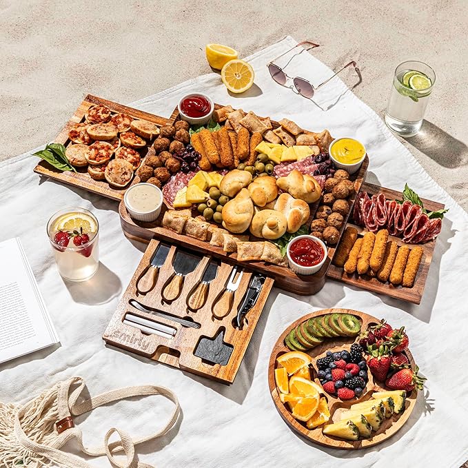 SMIRLY Charcuterie Boards Set - Large Acacia Cheese Board Set - House Warming Gifts New Home, Wedding Gift for Couple, Bridal Shower Gift, Birthday Gifts for Women