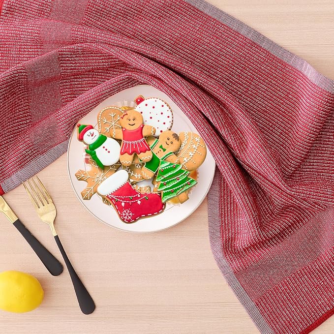 Homaxy Premium Kitchen Towels(18”x 28”, 6 Pack), Large Cotton Kitchen Hand Towels, Flat and Terry Dish Towels, 380 GSM Highly Absorbent Tea Towel Set with Hanging Loop, Red