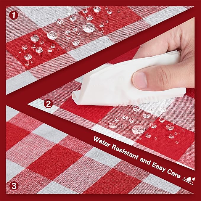 Yarn Dyed Cotton Blend Table Cloth Rectangle Table Cover 55x95 Inches Waterproof Indoor/Outdoor Red and White Checkered Gingham Rectangle Tablecloth for Dining Room BBQs Buffet Camping