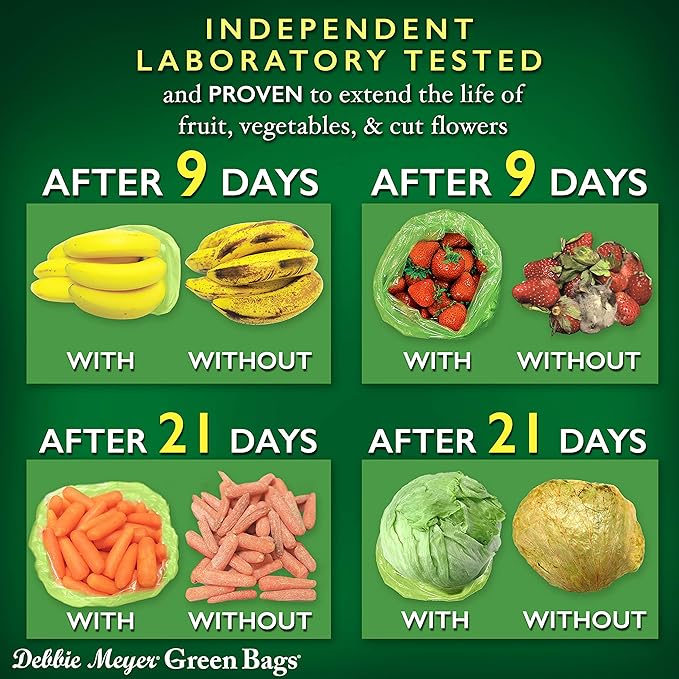 Debbie Meyer, GreenBags 20-Pack (8M, 8L, 4XL) | Reusable Storage Bags Keeps Fruit, Vegetables, Produce, Cut Flowers Fresh Longer, Kitchen & Fridge Preservation Solution, BPA Free, Made in the USA
