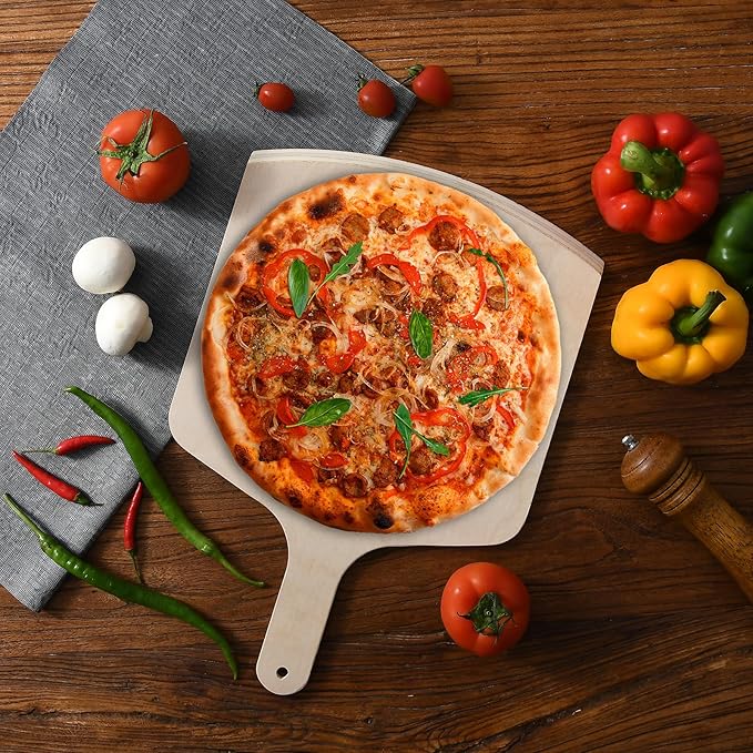 UPTRUST Pizza Peel, Premium Natural Wooden Pizza Peel 12 x 17 inch Rectangular, Large Pizza Spatula, Cutting Board for Baking Homemade Pizza and Bread - Set of 2