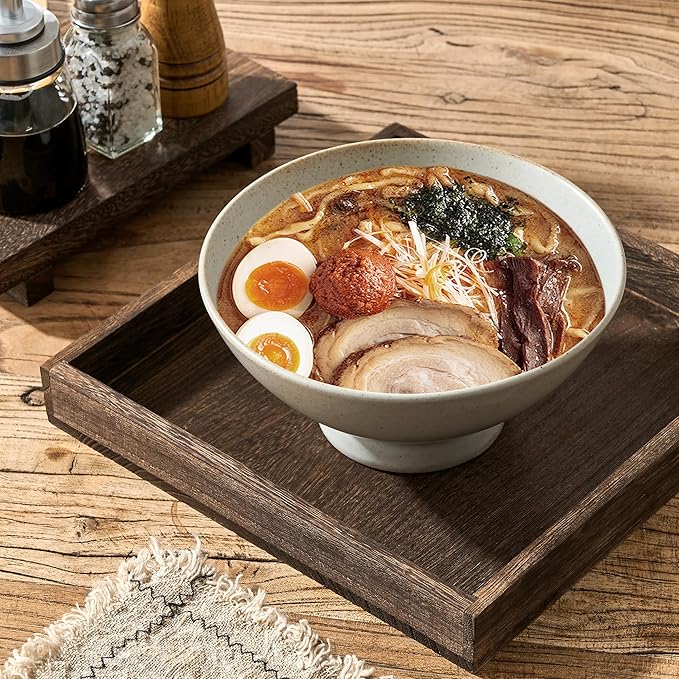 Ceramic Japanese Ramen Bowl Set, 8 Inch Large Noodle Bowl Set of 2, Dishwasher Safe for Asian Pho Udon Soba Noodle, Salad Pasta, Deep Soup Bowls, Speckled Light Gray