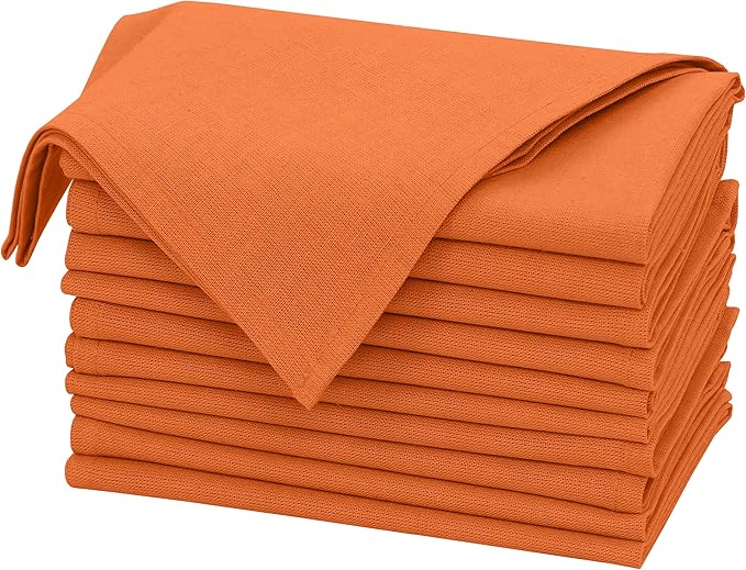 Ruvanti Linen Napkins Set of 12, 18x18 Cloth Napkins, Cotton Linen Blend Napkins Cloth Washable, Soft, Reusable Dinner Napkins for Wedding, Parties, Christmas, Thanksgiving, Everyday Use - Orange