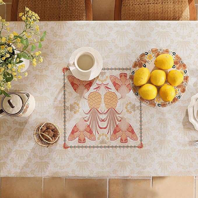 patdrea Designer Orange Tablecloth for Rectangle Tables,Pineapple Tree Pattern Linen Tablecloth,Tropical Style Fruit Table Cover Cloth Decor for Kitchen Dining Christmas,55"*71"