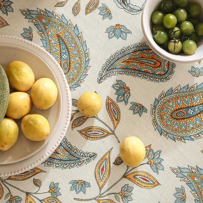patdrea Designer French Vintage Table Cloth,Italian Floral Tablecloth for Rectangle Tables,Country Summer Linen Tablecloth,Wrinkle Free Table Cover for Kitchen Dining,Christmas,55" x 87"