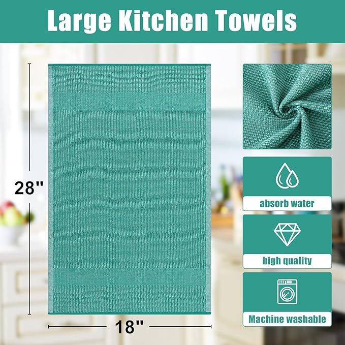 Homaxy Premium Kitchen Towels(18”x 28”, 6 Pack), Large Cotton Kitchen Hand Towels, Flat and Terry Dish Towels, 380 GSM Highly Absorbent Tea Towel Set with Hanging Loop, Grey/Green/Khaki