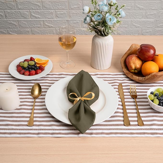 Blue Needles Solid Cloth Napkins Set of 6 Olive Green 100% Cotton Dinner Napkins 18x18 inches - Soft, Reusable, Absorbent & Washable Fall Thanksgiving Linen, Ideal for Events, Parties & Everyday Use