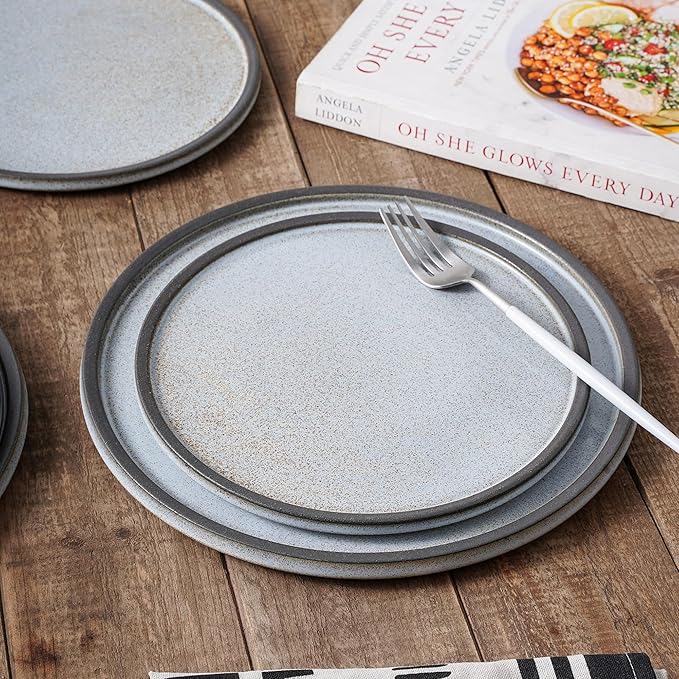 Stone Lain Vince Stoneware Reactive Glaze Dinnerware Set, 16 Piece Service for 4, Gray