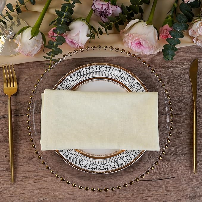 Solid Color Blended Thin Dinner Cloth Napkins - Set of 12 (40 x 40 cm) - for Events & Home Use (Cream)