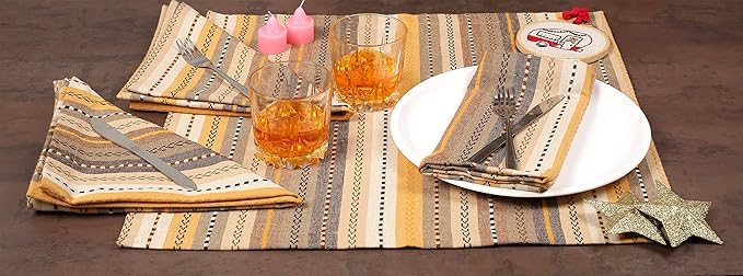 Ramanta Home Salsa Stripe Natural Oversized Cloth Napkins 20x20 Inches, Cotton Soft & Durable Table Dinner Napkin Ideal for Thanksgiving, Christmas, Wedding | Washable Kitchen Fabric for Everyday Use