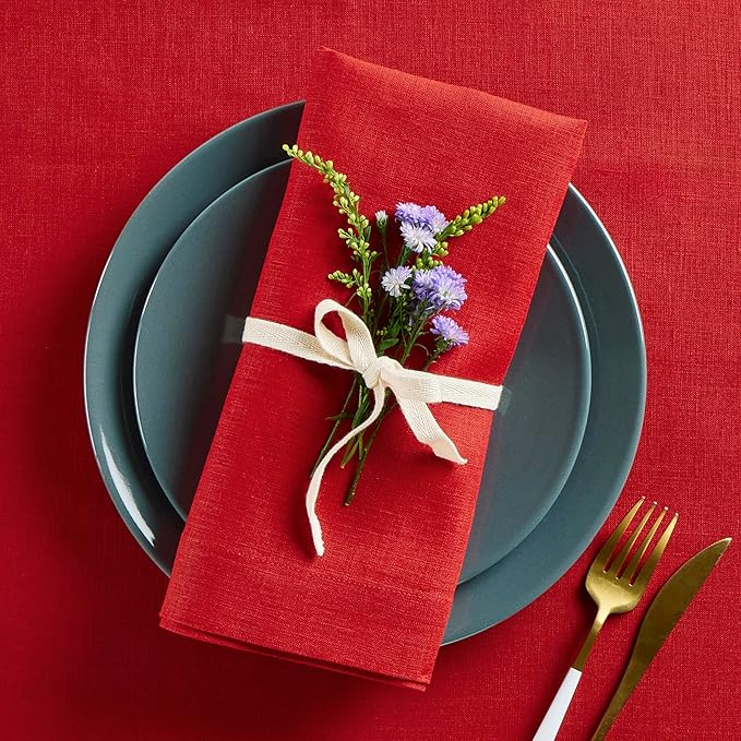 Solino Home Red Linen Napkins Set of 4-100% Pure Linen Cloth Washable Dinner Napkins 20 x 20 Inch for Christmas, Holiday, Winter - Fete