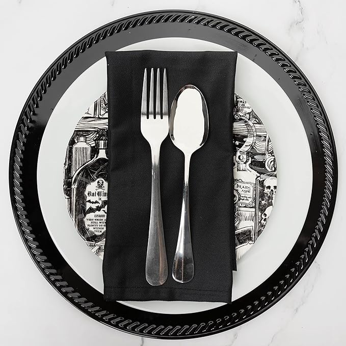 Kitchen Cloth Napkins 12 Pack 18X18 Inches Cotton Blend Soft Fabric with Hemmed Edges, Black Dinner Napkins Washable Reusable Durable Linen Napkins for Parties Table Setting Decor (Black) by PERLLI