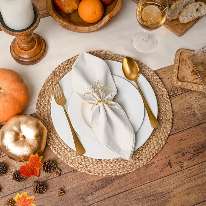 Blue Needles Solid Cloth Napkins Set of 6 White 100% Cotton Dinner Napkins 18x18 inches - Soft, Reusable, Absorbent & Washable Fall Thanksgiving Linen, Ideal for Events, Parties & Everyday Use