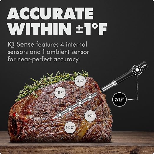 CHEF iQ Sense [2025 Model] | Smart Wireless Meat Thermometer | 2 Ultra-Thin Probes | WiFi Unlimited Range | 1000°F Heat Safe | 5 Sensors | BBQ, Grill, Oven, Smoker, Air Fryer | Gen3