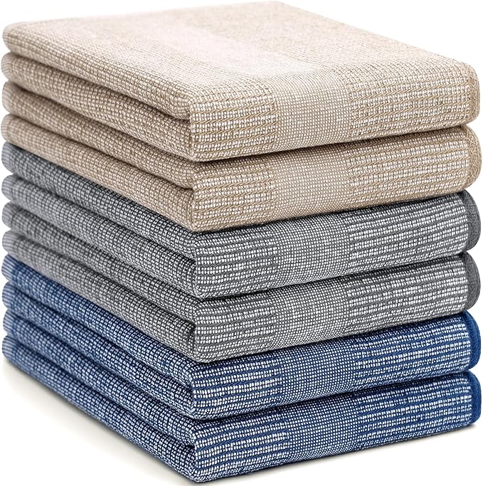 Homaxy Premium Kitchen Towels(18”x 28”, 6 Pack), Large Cotton Kitchen Hand Towels, Flat and Terry Dish Towels, 380 GSM Highly Absorbent Tea Towel Set with Hanging Loop, Multicolor