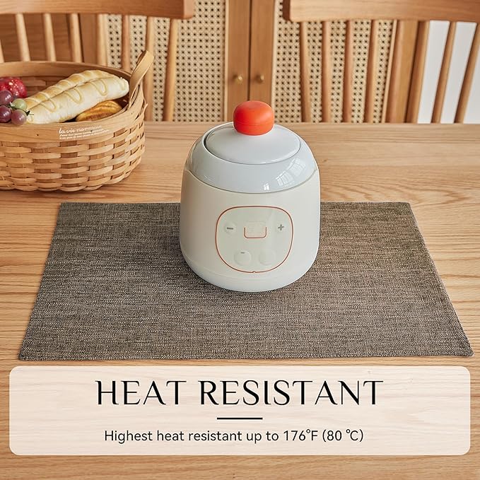 Softalker Faux Linen Placemats Set of 8-12 x 18 Inch, Heat Resistant Double Layered Durable Burlap Farmhouse Place Mats, Non-Slip Washable Rustic Table Mats for Dining, Kitchen, Party（Brown