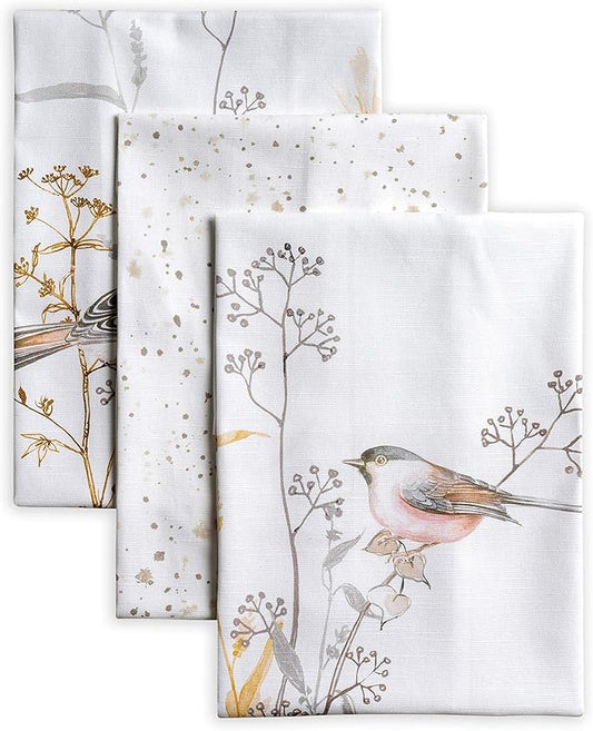 Maison d' Hermine Kitchen Towels Set of 3 100% Cotton 27.50" x 20" Reusable Cloth Tea Dish Towels Absorbent with Hanging Loop for Kitchen, Cocktail Parties Spring/Summer (Meadow Florals - Beige)