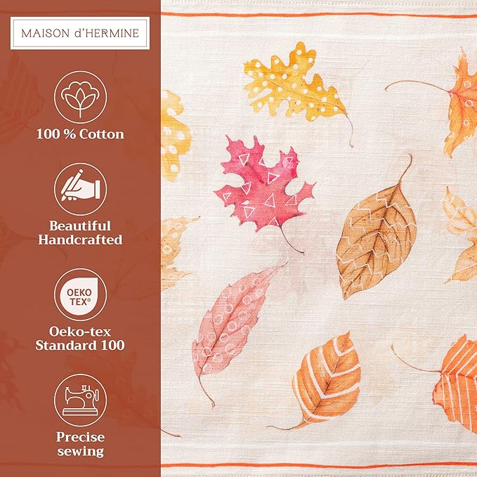 Maison d' Hermine Placemats Set of 4 100% Cotton Washable Cloth Place Mats, Reusable Table Mats for Thanksgiving Christmas Decorations Kitchen Dining Party Wedding (Colours of Autumn, 13" x 19")
