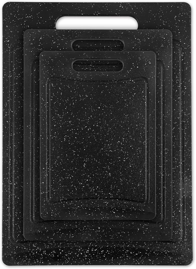 COOK WITH COLOR Non-Slip Cutting Board Set – Kitchen Essentials with Easy Grip Handle for Meat, Veggies, and Fruits, 3 Cutting Boards, Speckled Black
