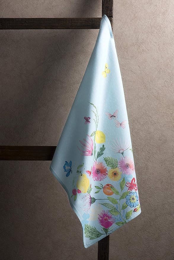 Maison d' Hermine Kitchen Towels Set of 2 100% Cotton 27.50" x 20" Reusable Cloth Tea Dish Towels Absorbent with Hanging Loop for Kitchen, Dining, Cocktail Parties Spring/Summer (Jardin D'Ete - Mint)