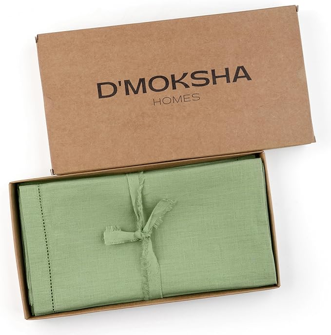 D'Moksha Homes Sage Green Linen Napkins Set of 4 - Classic Hemstitch 100% Pure Linen Hemstitch Dinner Napkins 20 x 20 Inch for Fall, Thanksgiving, Christmas, Holiday - Handcrafted and Machine Washable